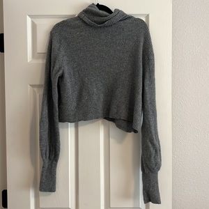 Reformation Gray Ribbed Cropped Turtleneck Sweater